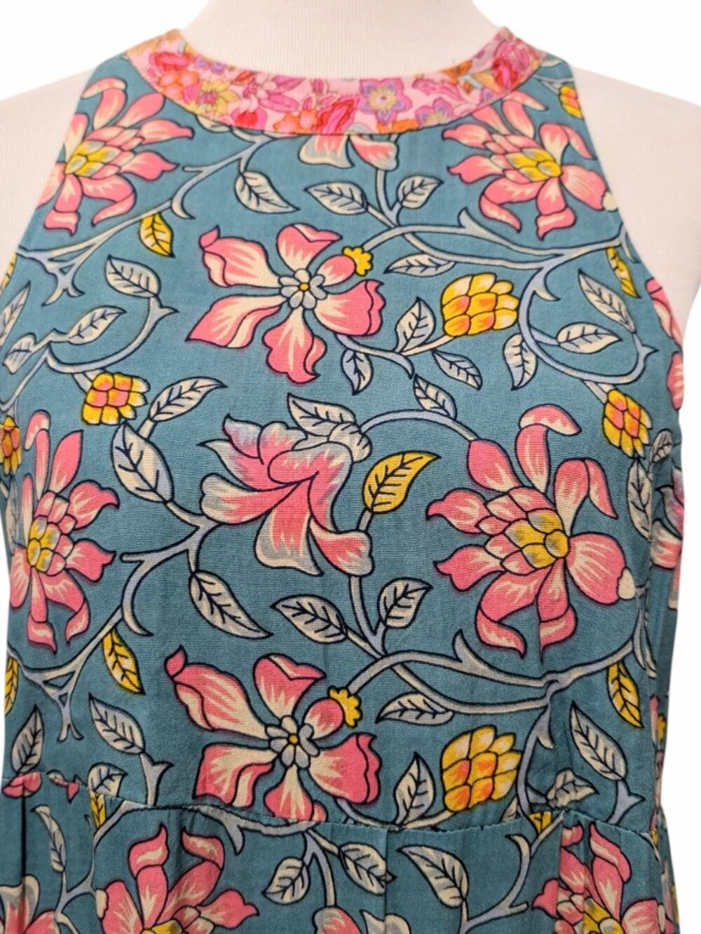 Natural Life Women NWT Sz L Halle Teal Pink Floral Halter Tier Ruffle Maxi Dress - Picture 5 of 11